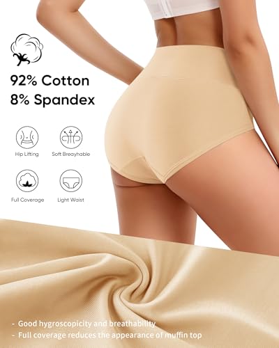MEIYATING Women's Cotton Underwear High Waisted Tummy Control Panties Postpartum Stretch Full Coverage Ladies 4 Packs2