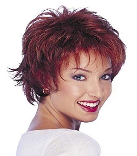 Kaneles Short Red Wigs for Women Layered Shaggy Wavy Synthetic Full Wigs