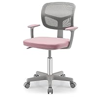 HOMGX Kids Desk Chair, Ergonomic Kids Swivel Study Chair with Lumbar Support, Breathable Mesh & Universal Wheels, Height Adjustable Kids Computer Chair for Boys & Girls (Pink)