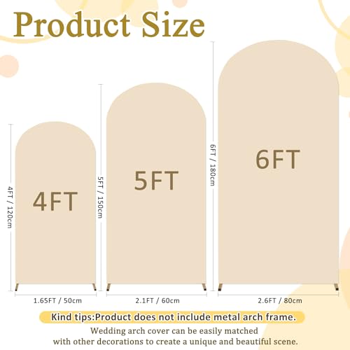 Image of FOTSHARER Spandex Arch Backdrop Cover Set of 3 Beige Wedding Arch Cover 4FT 5FT 6FT Arch Covers for Balloon Frame Stand 2-Sided Arches Backdrop Stretchy Covers for Wedding Banquet Party Banquet Decor