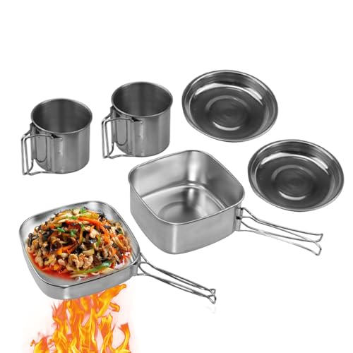 Juegos de utensilios de cocina de acero inoxidable – Juegos de utensilios de cocina de acero inoxidable | Utensilios de cocina portátiles para freír guisar montañismo, senderismo, picnic, viajes al