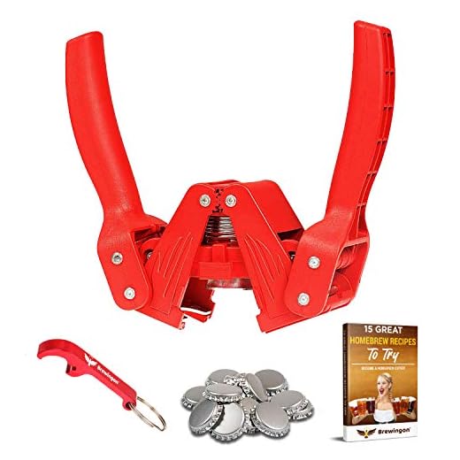 Bottle Capper - by Brewingon - Home Brewing Kit With 20 Caps and Red Opener - Perfect to Seal Your Bottles - Video and eBook - How to Make Your Own Craft Beer! 15 Great Homebrew Recipes to Try