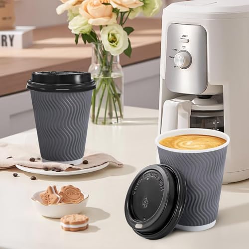 image for Clawsoff 100 Pack 12 oz Disposable Coffee Cups with Lids, Insulated Ri