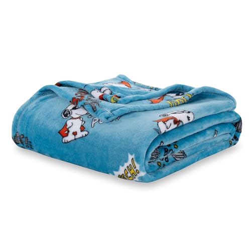 Image of Berkshire Blanket Peanuts VelvetLoft Cute Character Snoopy Plush Blanket,Peanuts Large Masked Marvel Toss Happy Blue,Full /Queen 90 in x 90 in (Official Peanuts Product)