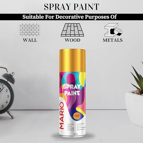 Image of Mario Spray Paint - 25 Medium Yellow (400ml) | Multipurpose Yellow Spray Paint for Automotive, Furniture, Crafts & DIY Use | Quick Dry Finish