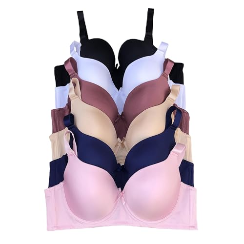 Image of Viola's Secret 6 Pack of Color Print T-Shirt Bras B Cup C Cup and D Cup