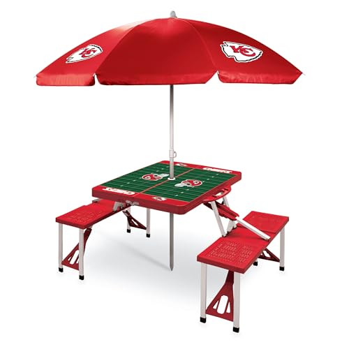 Image of PICNIC TIME NFL Picnic Table Portable Folding Table with Seats and Umbrella