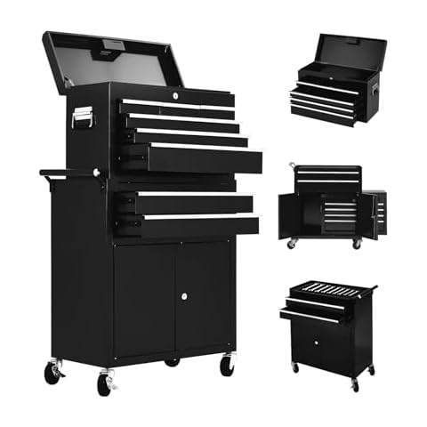 Agrestem 24" Tool Chest,Tool Storage Removable Tool Box Combo,Rolling Tool Chest with 8 Drawers & Detachable Top Tool Box,Tool Cabinet with Lockable Wheels and Liner,Toolbox for Garage and Workshop Cover