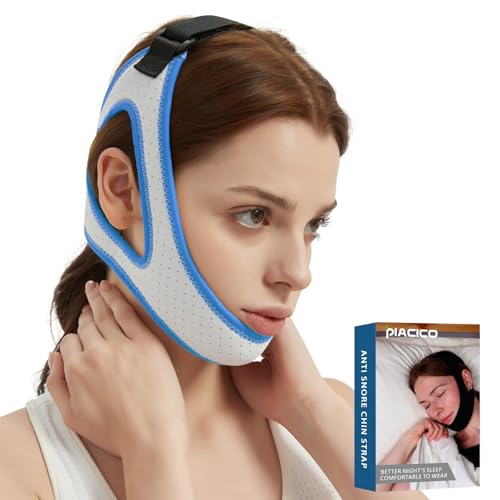Piacico Chin Strap for Cpap Users - Adjustable Snore Stopping Device Face Mask Bandage Keeping Mouth Closed - Comfortable Anti Snoring Sleep Aid Solution (Blue)