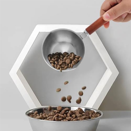 Kichwit Dog Food Scoop Pet Food Scoop 304 Stainless Steel Measuring Cup with Wood Handle, 1 Cup and 1/2 Cup, Pack of 2 - Thumbnail 4