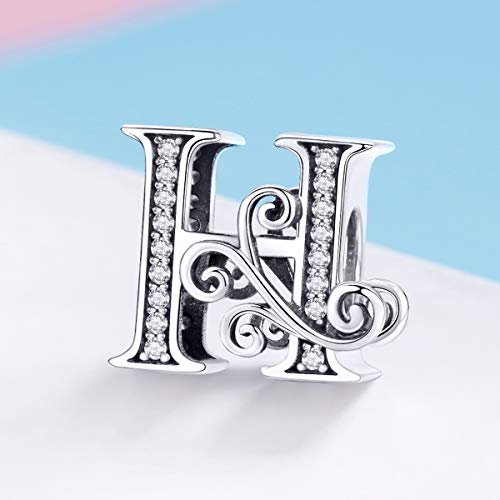 Image of Eternalll Jewellery - Spacer Beads Authentic 925 Sterling Silver Charms Vintage A-Z Letter Alphabet Charms for Bead Bracelets Women Charm Diy Jewelry
