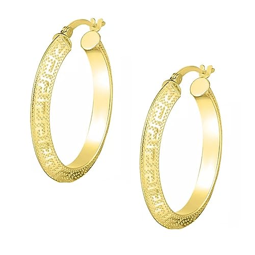 Savlano 925 Sterling Silver Greek Key Pattern Hoop Earrings-18K Gold Plated 30MM Round Hoop Earrings for Women Comes with Gift Box-Made in Italy2