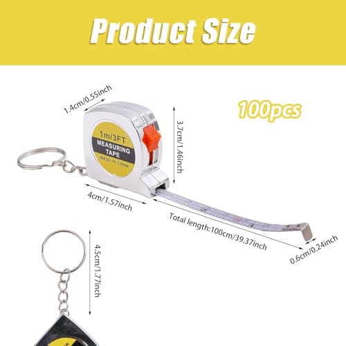 100 pcs Mini Cinta Métrica Retráctil con Llavero 3ft miniatura 2