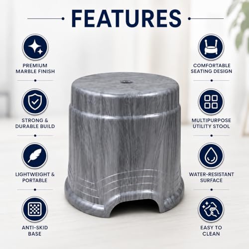 Image of PulGos Plastic Anti-Slip Bathroom Stool for Bathing|Comfortable Indoor & Outdoor Machiya for Sitting|Durable Adults Bath Stool & Patla Chair for Home|Grey