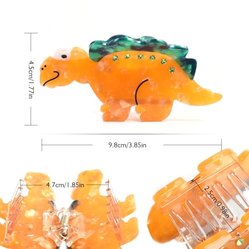 Cute Dinosaur Claw Hair Clips,Orange Nonslip Hair Clamps,Animal Acetate Hair Clips for Woman Girls Thick Thin Hair