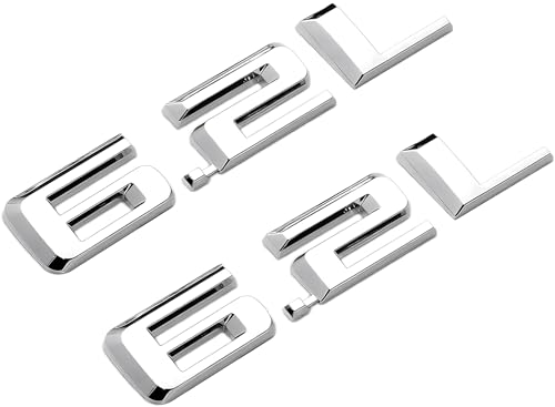 Image of Hood Body Style Emblems 3D Badge Decals Fits for 2019-2021 6.2L 2pcs (Silver)