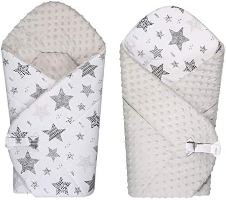 BlueberryShop Reversible Dot Popcorn Minky Fleece Cotton Swaddle Wrap, Blanket, Sleeping Bag for Newborn (0-3m) (75 x 80 cm) (Blue/Blue Stars)