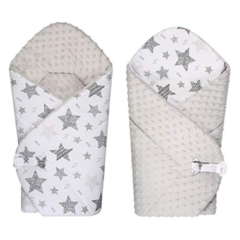 BlueberryShop Minky Fleece Baby Swaddle Wrap Bedding Blanket, Two-Sided Sleeping Bag for Newborns, Intended for Kids Aged 0-3 Months, Baby Shower, 75 x 80 cm, White-Grey Cover
