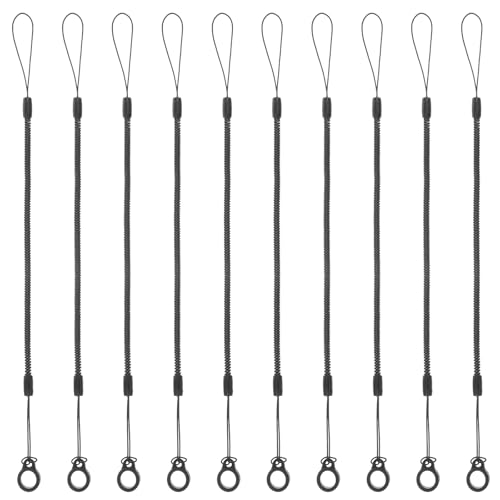 10 Pcs Pen Leash Elastic Tether Coil Lanyard for Clipboard Stylus Pens with Silicone Ring for Tethering Drawing Pen to Touchscreen Pencil Chain Cord for Tablet Touchscreen Drawing Pens Holder (Black)
