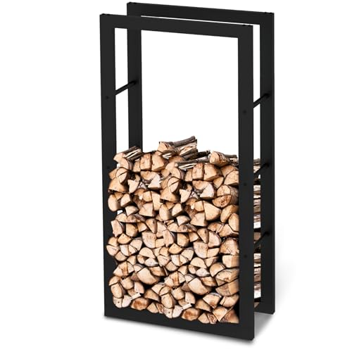 holz4home® Kaminholzregal aus Metall Schwarz I 125x25x60 cm I Brennholzregal inkl. Ofenhandschuh I Feuerholzregal Kaminholzhalter Holzständer Holzhalter...