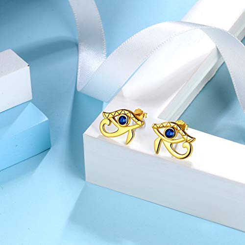 Mens Blue Eye Of Horus Stud Earrings Genuine Silver With18K Gold Plated Egyptian Eye Of Ra Earrings For Women Girls Ancient Protection Egypt Jewelry For Wedding Engagement Bridesmaid Gift Fe0086Y #TOP4