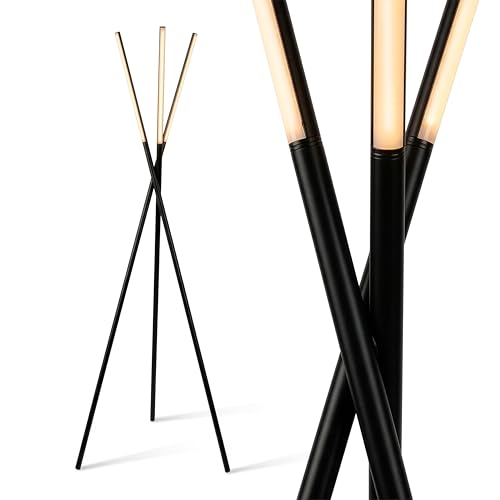 Brightech Stix LED Tripod Floor Lamp for Living Room - Dimmable Modern Standing Lamp, with 3 Lights for Bedroom - Contemporary Office Lighting- Black