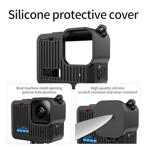 Accessories Kit Compatible with Go Pro Hero Black Silicone Sleeve Protective Case Tempered Glass Screen Protector Battery Side Cover for Go Pro Hero