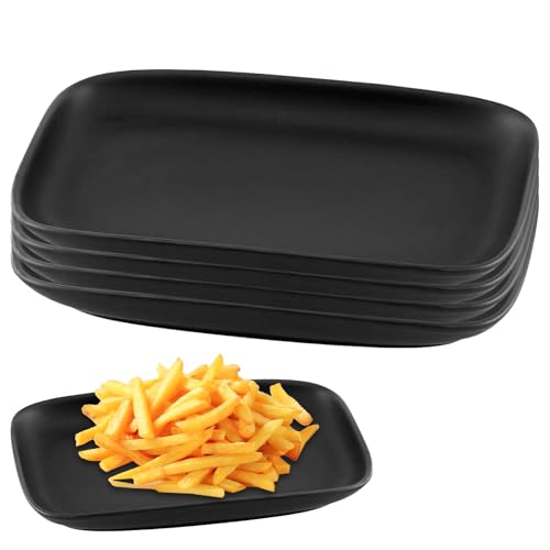 WANDGU 4 Stück Rechteckige Servierplatten: Vorspeisen Teller Rechteckig Schwarz Matt, Vorspeisen Teller, Dessertteller, Groß Teller für Dessert, Vorspeisen, Fleisch, Fisch, Sushi (Spülmaschinengeeigne
