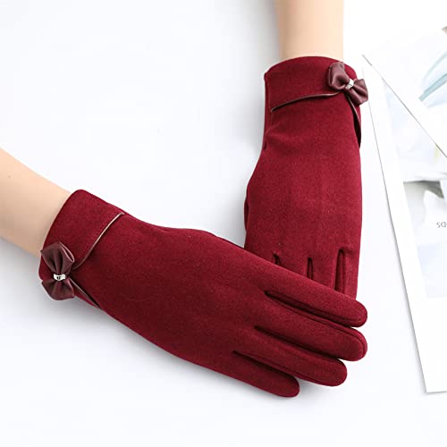 ZHDXW Damen Winter Plus Samt verdicken warme Touchscreen Handschuhe Elegante Perlen Wildleder Handschuhe für kaltes Wetter Warme Winter Fahrerhandschuhe für Damen,rot Cover