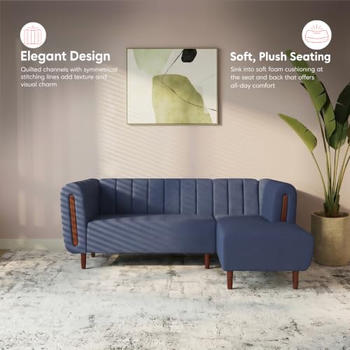 Image of Interio by Godrej Paramount L-Shape 3 Seater Left Hand Side Fabric Sofa, 1-Year Warranty, Solid Wood, Ocean Blue