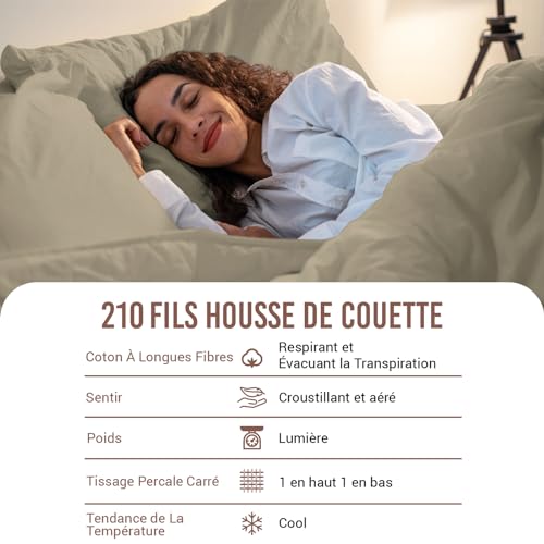 Ensemble de housses de couette 200x200 coton percale taupe 2 personnes