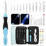 Votris Light up Crochet Hook Set - 11 in 1 Lighted Crochet Hook Set for Beginners, Ergonomic Soft Grip, Rechargeable Light, Interchangeable Heads - Ideal Crochet Hooks Kit