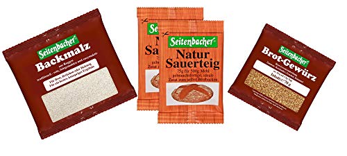 Seitenbacher Back Set zum Selbst Brotbacken | Natur-Sauerteig 1x150g | Brotgewürz 1x70g | Backmalz 1x250g