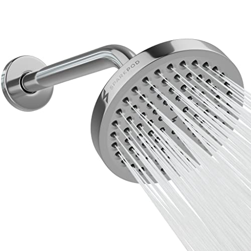 SparkPod 6" High Pressure Rain Shower Head with 9" Shower Arm - High Pressure Rain - Luxury Modern Look - Rainfall Experience - No Hassle Tool-less 1-Min Installation (Luxury Polished Chrome