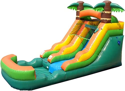 Pogo Bounce House Backyard Inflatable Water Slides for Kids with Splash Pool - Tropical Slides with Water Pool Complete Setup with Blower, and Stakes - 21\' x 9\' - 12\' Tall Slide