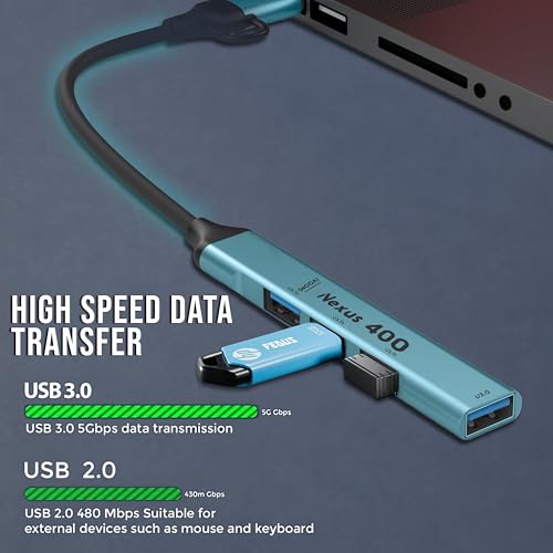 Image of iVOOMi Nexus 400 USB Hub, 4-Port USB 3.0 Hub, Aluminium USB Splitter for Laptop, PC, Desktop, MacBook & Gaming Console, Plug & Play