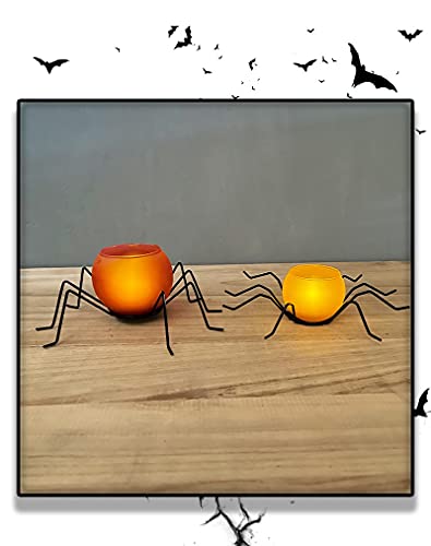Hallwayee Halloween Spider Candle Holders For Table Centerpiece, Tea Light Holders, Cute Iron Spider Glass Candle Lamp Lantern, Candle Lamp Holder For Party Decor, Home Decoration (Red- Large) #TOP5