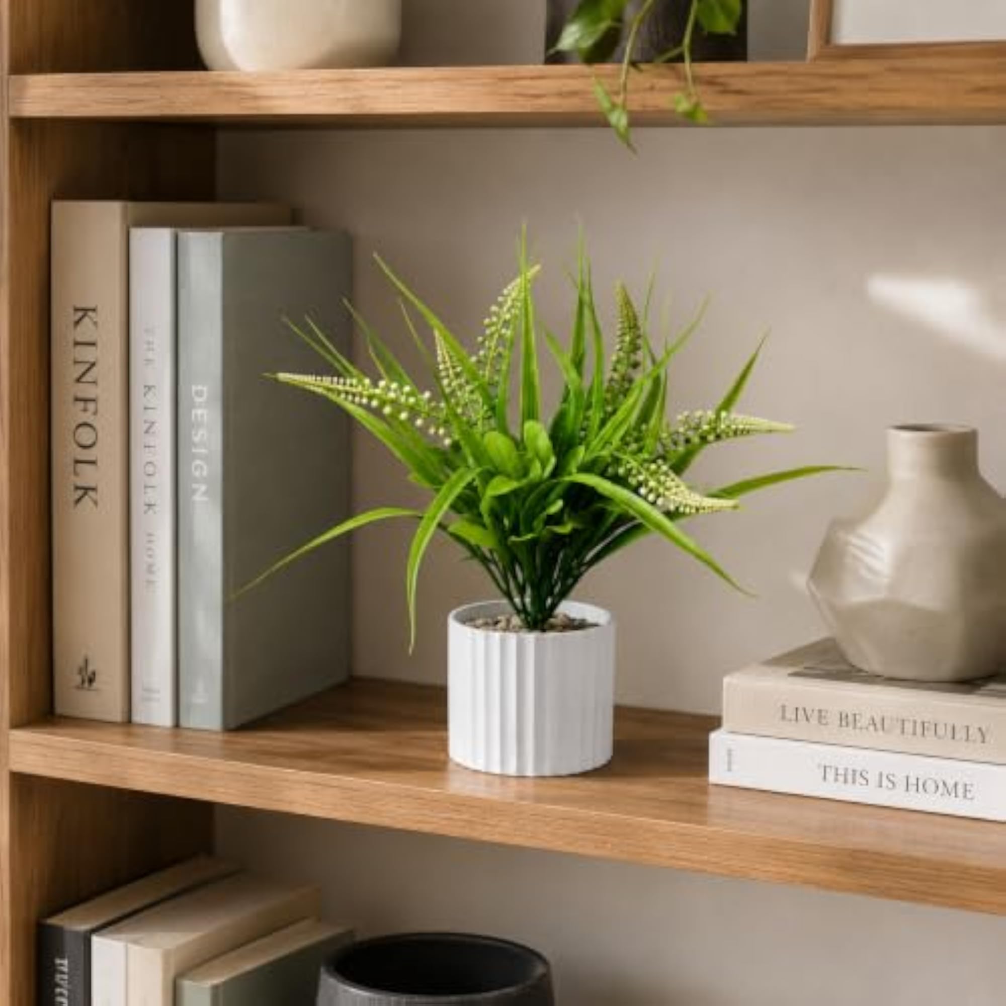 Artificial White Flower Plant with White Aesthetic Pot