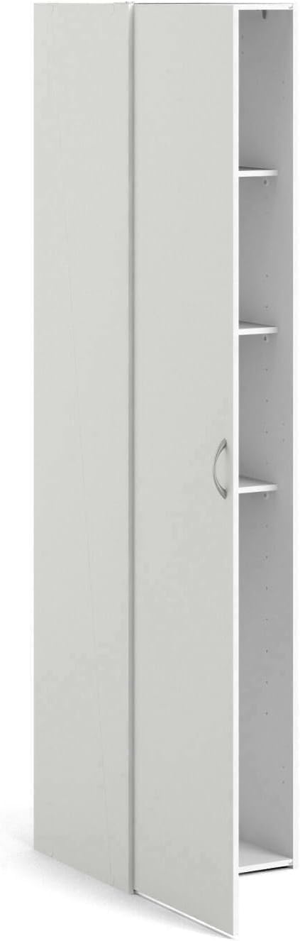 Bissolo Casa Armadio Multiuso Colonna Mod. Space 1 Anta – 39,4x41,5xH175,4 cm Bianco Opaco, 3 Ripiani Regolabili, Maniglia Silver, Kit Smontato