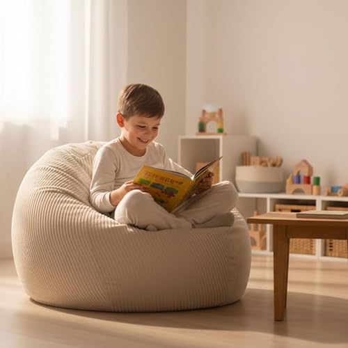 Pouf Poire Velours Côtelé Déhoussable Beige LiveDeco