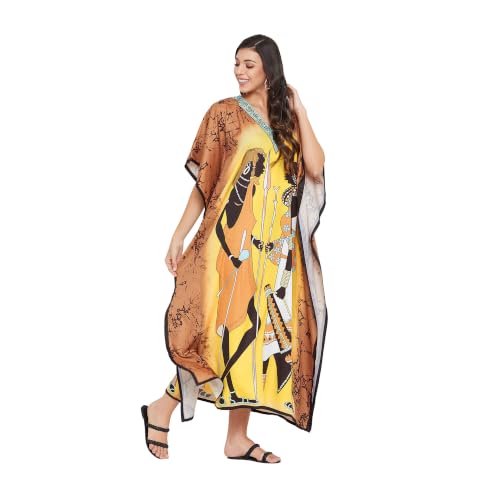 Image of Oussum Women Plus Size Kaftan Kimono Loose Maxi summer dresses for women Beach 3 /4 Sleeve Casual lounge dress Boho