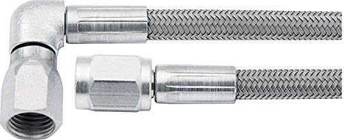 Allstar Performance AN Hose Assembly, 20 in Long, 3 AN Hose, 3 AN Straight Female to 3 AN 90 Degree Female, Braided Stainless, PTFE Lined, Each