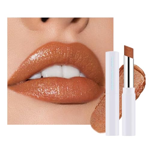 Image of Light Brown Shimmer Metallic Moisturizing Glow Plumping Lipstick Makeup, Lipstick with Metallic 3D Shine Lightweight Hydrating Formula, Glitter Lip Gloss Stain Long Lasting Waterproof (05#Light Brown)