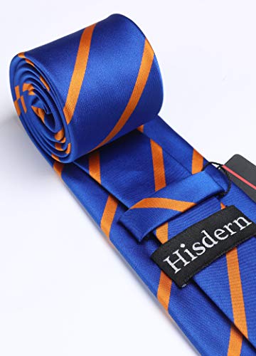 Image of HISDERN Stripe Tie Mens Ties with Pocket Square Set Classic 3.4'' Silk Formal Necktie Handkerchief for Business Wedding