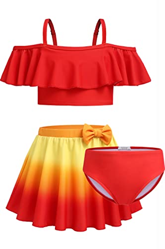 Arshiner Girls 3 Pieces Swimsuit Floral Bikini Bathing Suit Swimwear Ruffle Sleeve Swim Set Rainbow For Big Kid Size 11 Years To 12 Years #TOP11