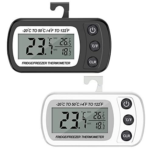 Preisvergleich Produktbild 2PCS Kühlschrank Thermometer Wasserdicht Digital Gefrierschrank ThermometerMit Haken-LCD-Display,Thermometer mit Max / Min-Funktion,Perfekt für Lnnen / Außen / Home / Restaurants (Weiß und Schwarz)