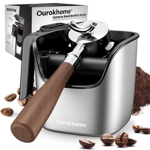 Ourokhome Espresso Knock Box with Lid 4.7 x 4.7 x 5.5 Inches