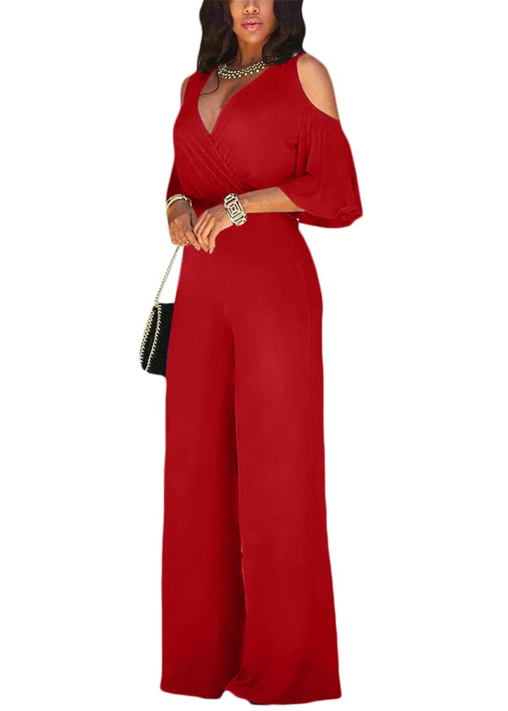 ORANDESIGNE Monos de Vestir Mujer Pantalones Largos Elegante Verano Tallas Grandes Mono de Manga Corta Jumpsuit Monos Fiesta Playsuits con Cinturón Clubwear Monos