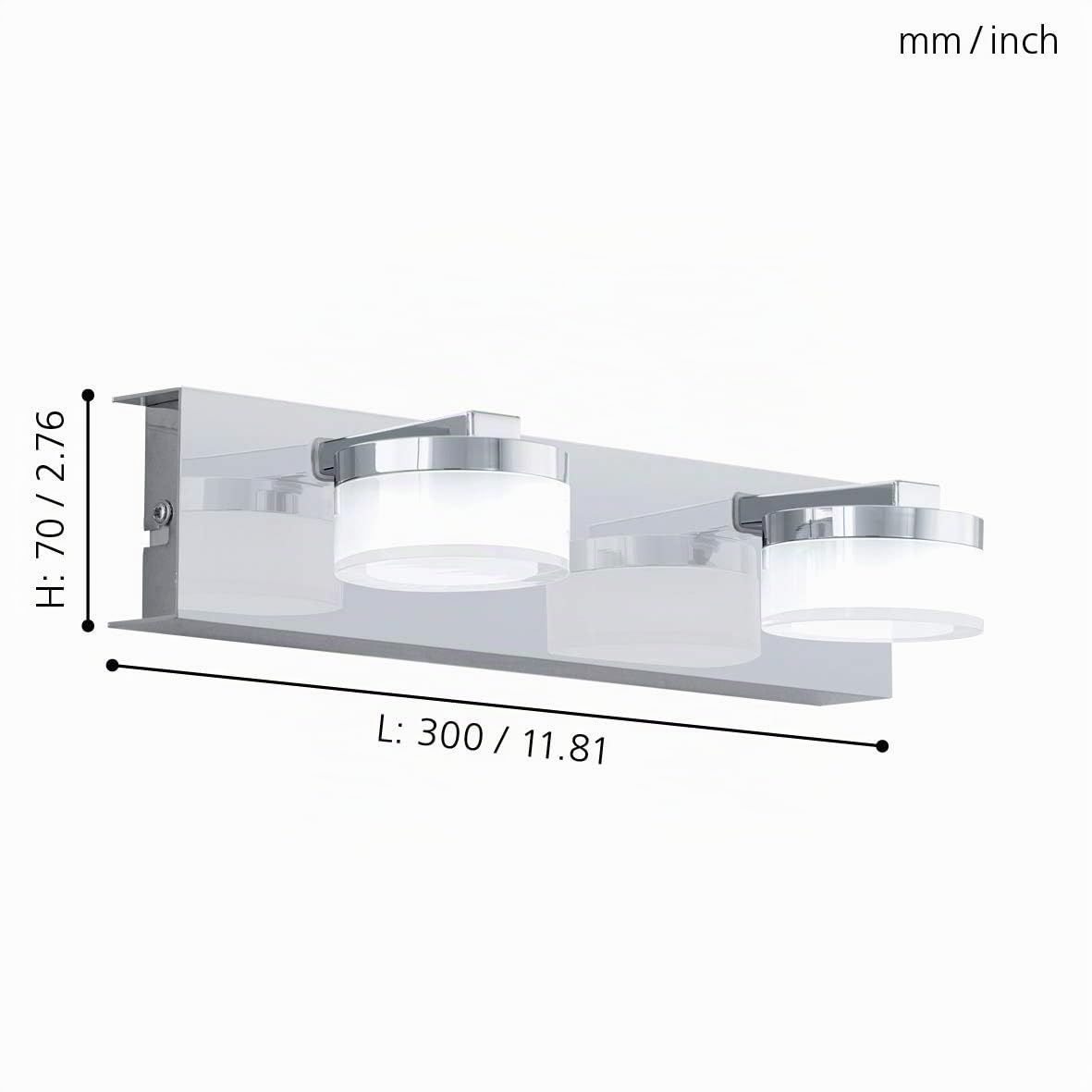 EGLO LED Wandlampe Romendo 1, 2 flammige Wandleuchte Bad dimmbar | Badezimmer Lampe aus Metall in Chrom und satiniertem Kunststoff, LED Feuchtraumleuchte warmweiß, IP44