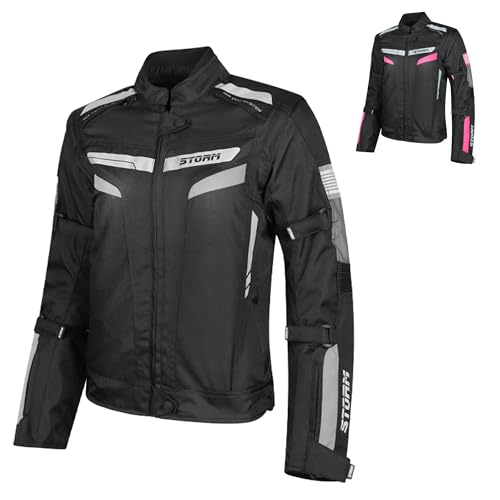 Chaqueta de moto para mujer Storm 4 estaciones con protecciones CE impermeable – Seguridad y comodidad para cada temporada (FR/ES, Letras, S, Regular, Regular, Gris)